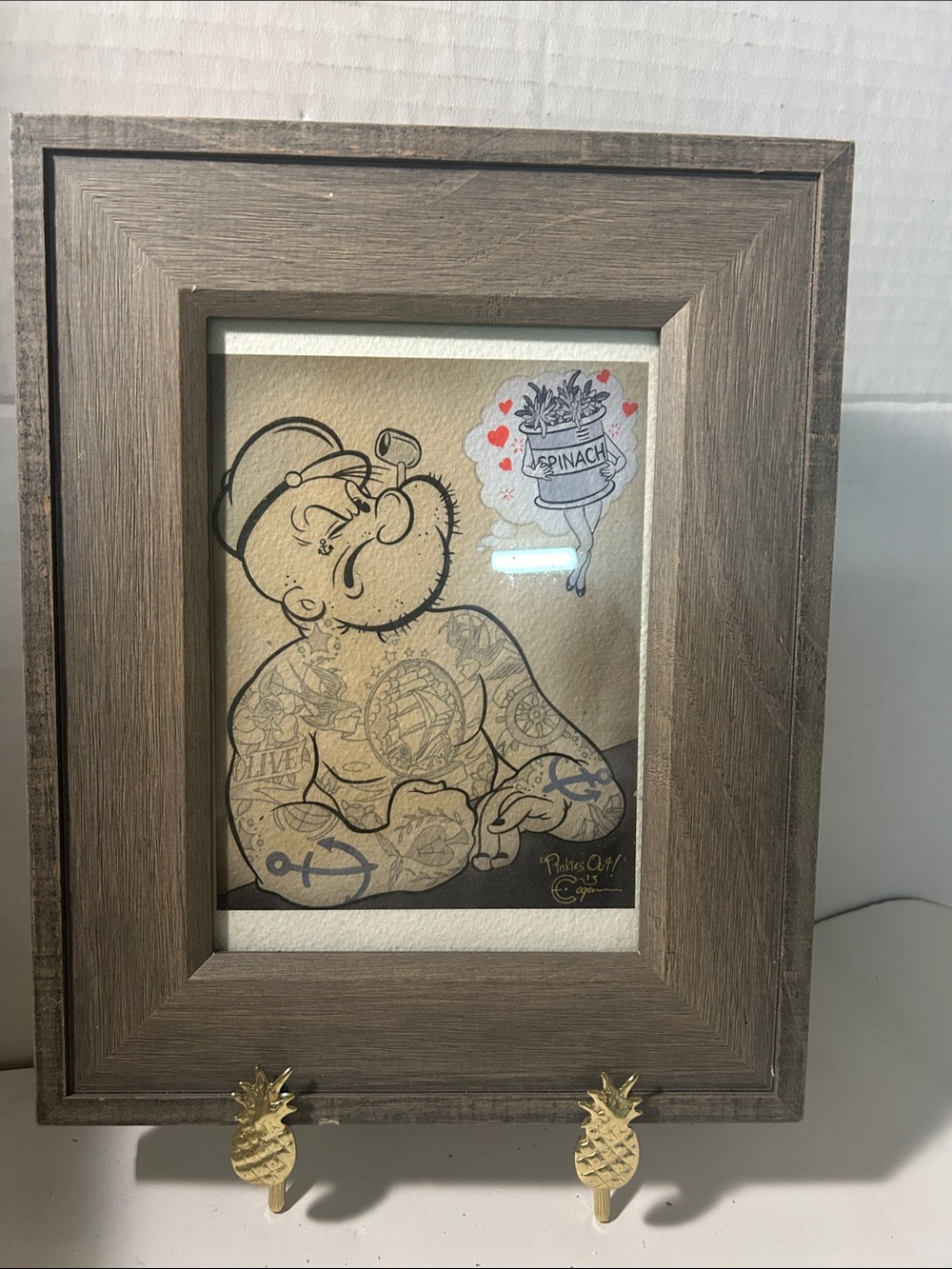 Wood Frame Home Art Print in Brown - signed Popeye the Sailor Man